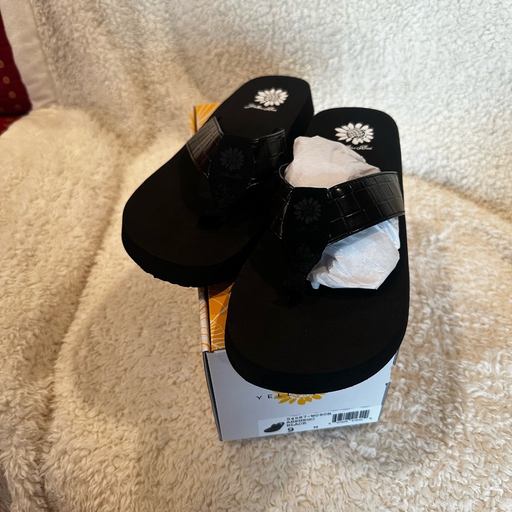 Yellow Box Black Sandals Flip Flops